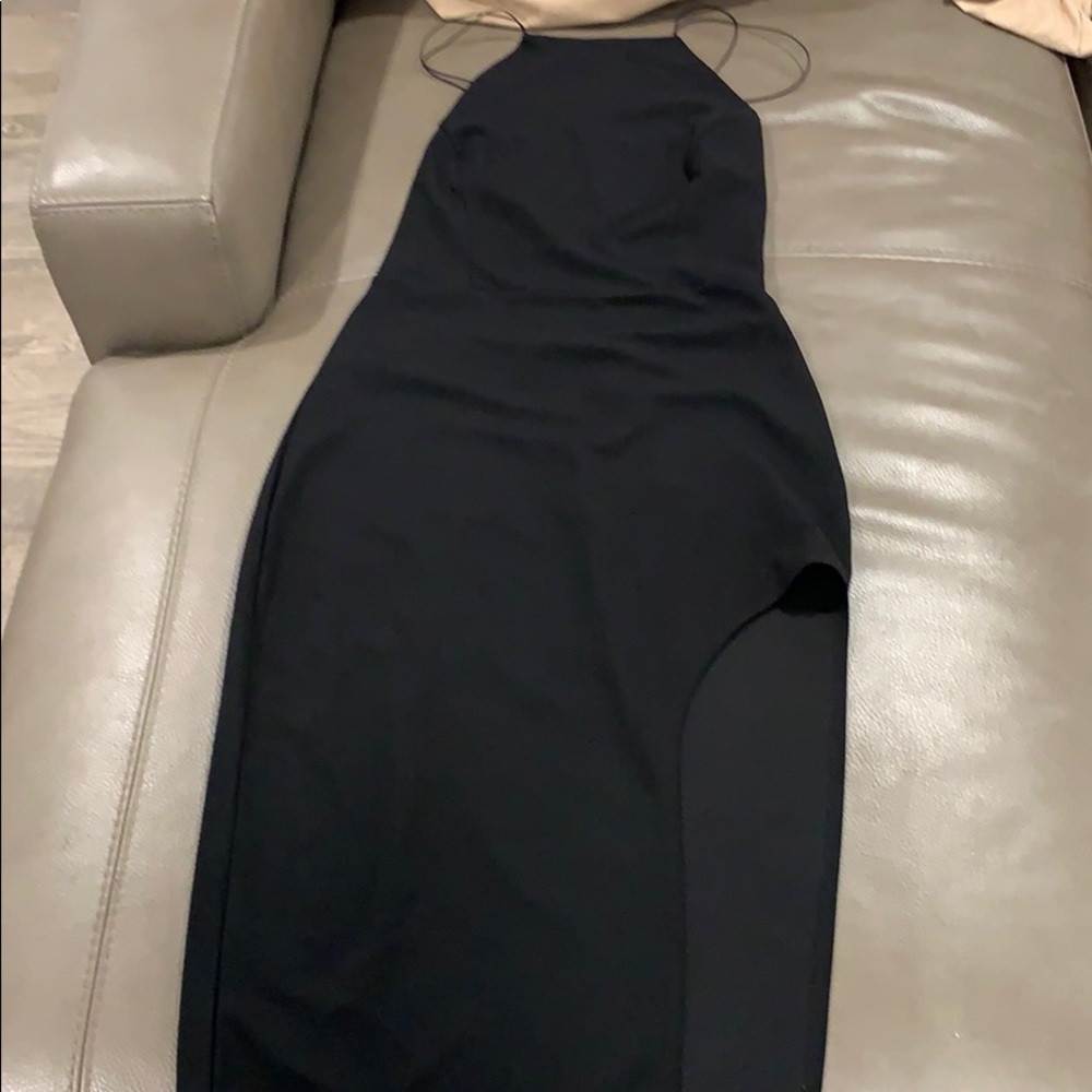 Medium midi high cut open back open leg slit